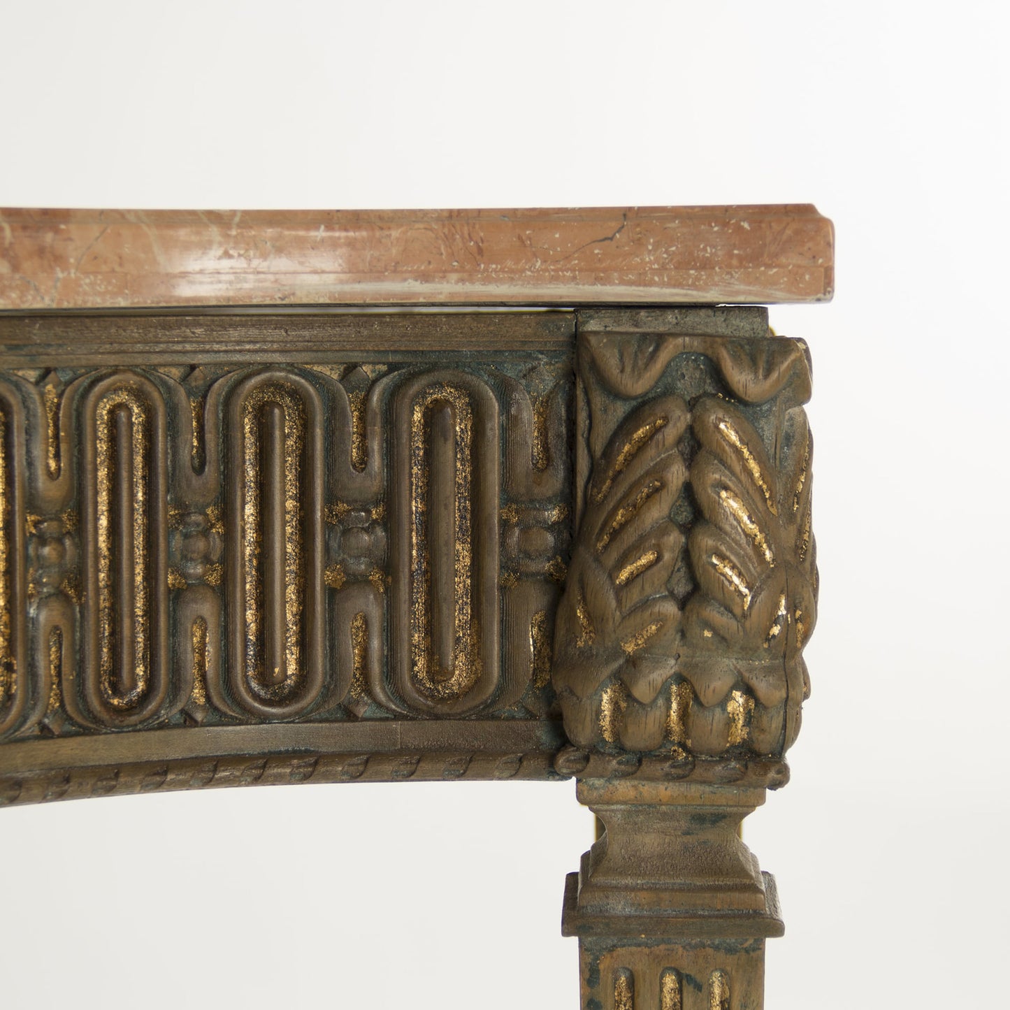 008 S-337133 | Closeup | Faron Console by Zentique in distressed copper base and birch, pine, plywood. Made from birch, pine, plywood in a traditional style.