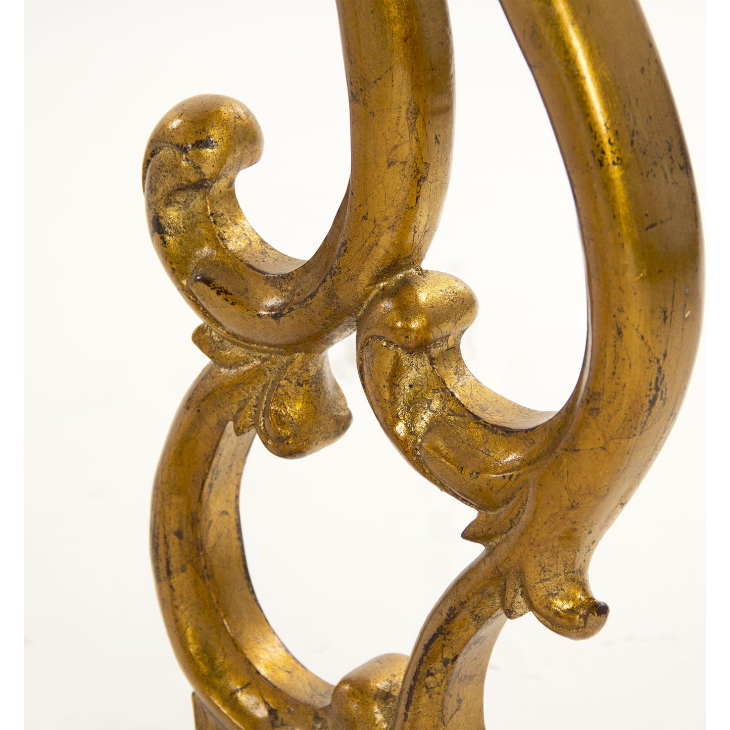 006 S-337102 | Closeup | Emeline Console by Zentique in off-white top, gold leaf base and birch, plywood. Made from birch, plywood in a traditional style.