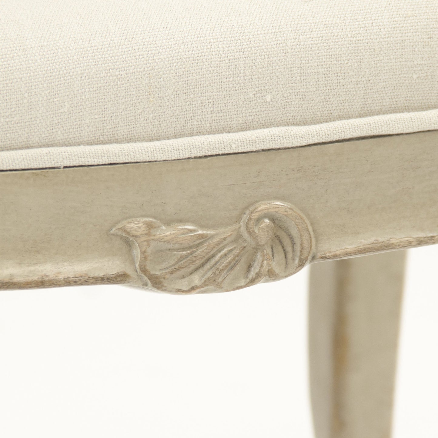 001 S-336819 | Closeup | Cammi Stool by Zentique in off-white linen and birch. Made from birch in a traditional style.