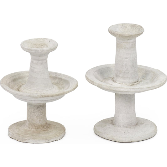 Rustic Disc Candle Stand by Zentique in white washed and porcelain. Made from porcelain in a eclectic & global style.