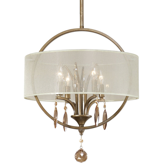 Alenya Fabric Drum Pendant by Uttermost. Made from metal, crystal, fabric in a modern style.