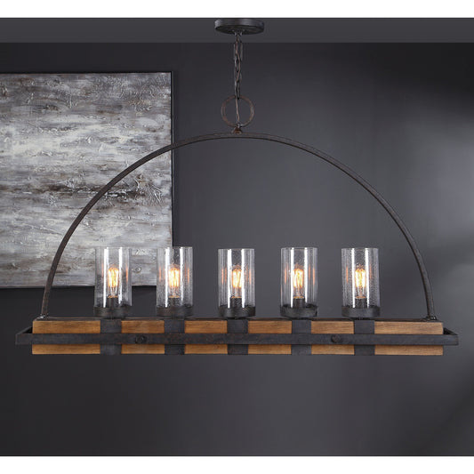 Atwood Linear Chandelier by Uttermost. Made from rubber wood, glass, steel in a modern style.
