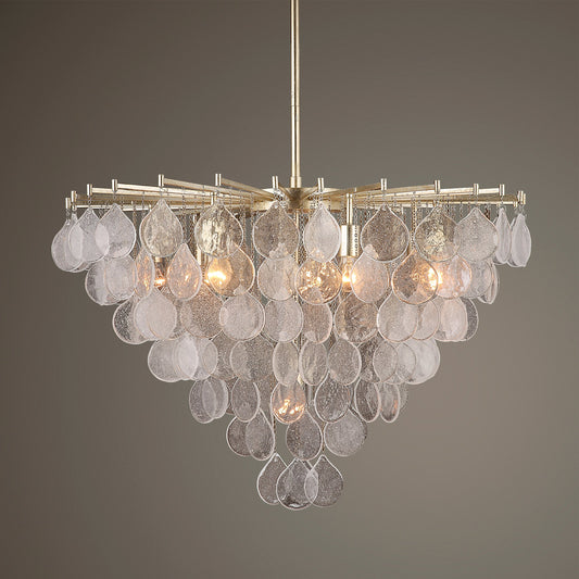 Goccia 8 Light Pendant by Uttermost in antique silver leaf. Made from steel, glass in a modern style.