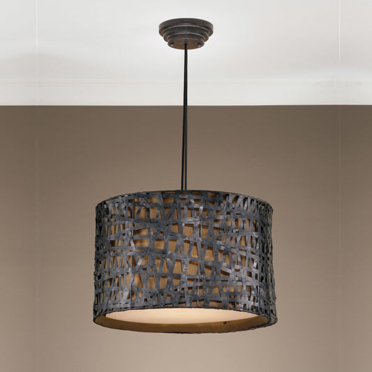 Alita Drum Pendant by Uttermost in black. Made from metal, fabric in a modern style.