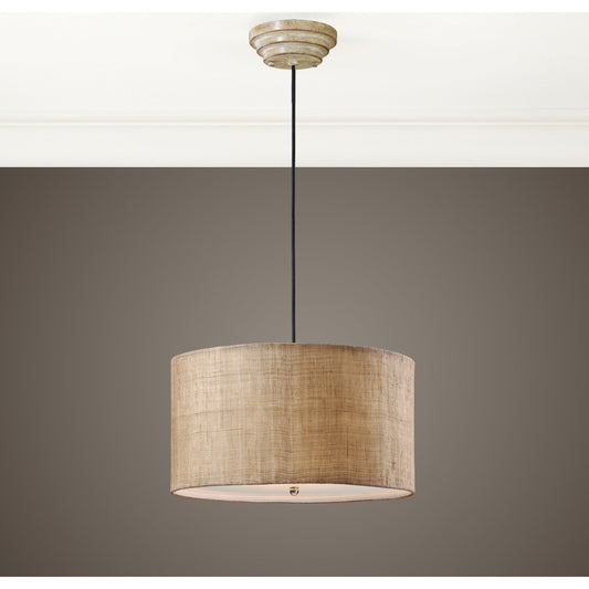 Dafina Burlap Drum Pendant by Uttermost. Made from iron 70% linen 30% in a cottage & farmhouse style.