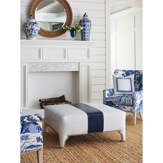 Sheffield Leather Cocktail Ottoman by Barclay Butera in gray and leather. Made from unique in a transitional style.