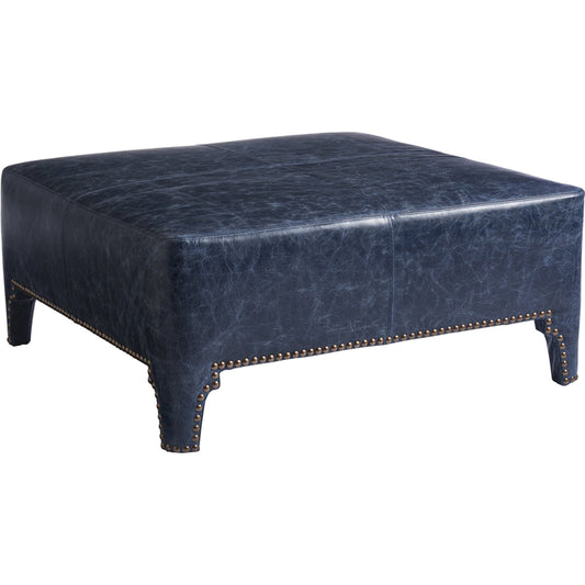 Sheffield Leather Cocktail Ottoman by Lexington in navy and leather. Made from unique in a transitional style.