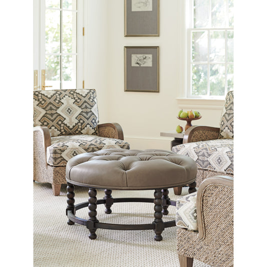 Hanover Leather Tufted Top Ottoman by Barclay Butera. Made from unique in a transitional style.