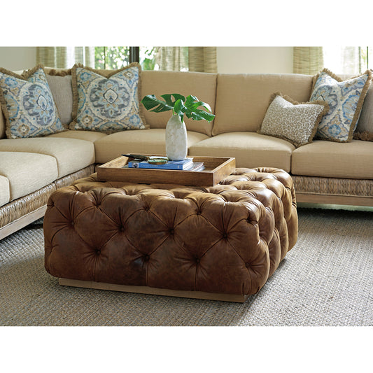 Laurel Leather Cocktail Ottoman by Tommy Bahama Home in brown. Made from unique in a rustic style.