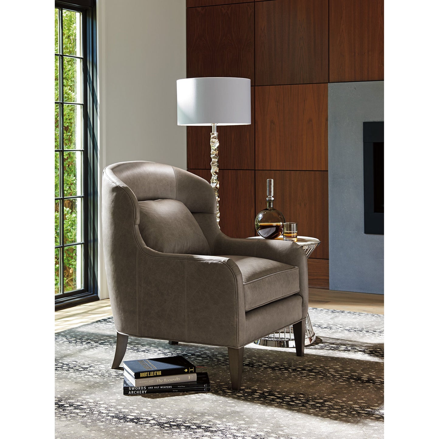 003 SR-835245 | Lifestyle | Chaffery Leather Chair by Lexington in gray. Made from unique in a transitional style.