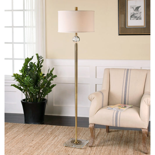 Mesita Brass Floor Lamp by Uttermost. Made from metal, crystal, fabric in a modern style.