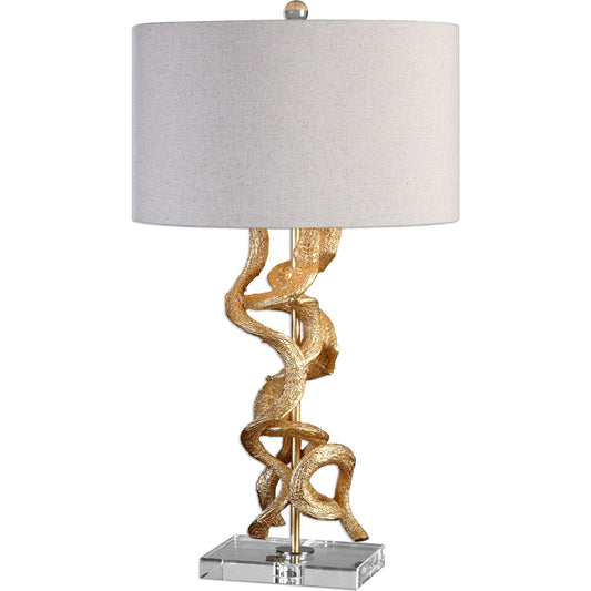Twisted Vines Table Lamp by Uttermost in gold. Made from crystal, steel, polyester in a modern style.