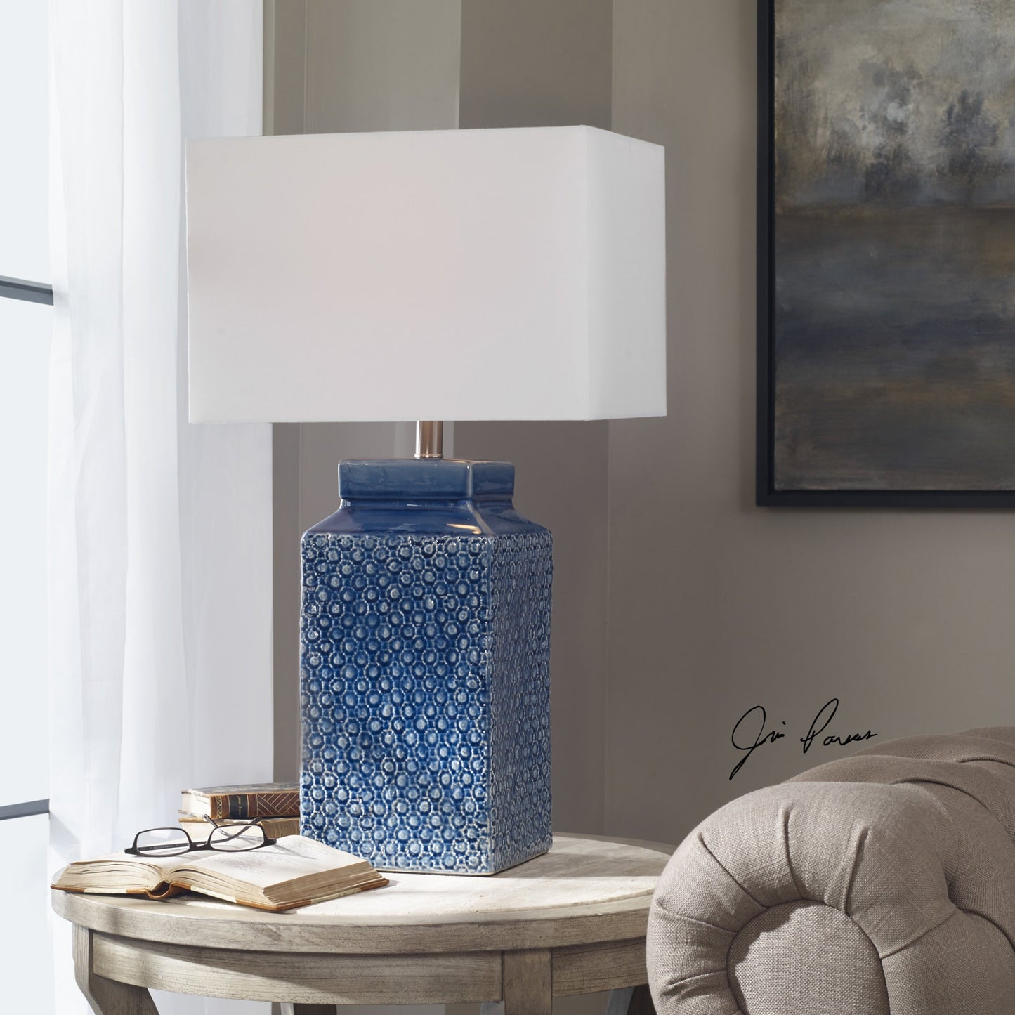 004 S-253555 | Additional Silo | Pero Lamp by Uttermost in blue. Made from ceramic, iron in a modern style.