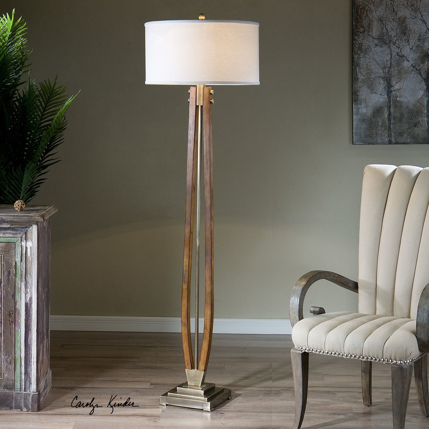 003 S-253712 | Additional Silo | Boydton Burnished Wood Floor Lamp by Uttermost. Made from iron, linen, rubber wood in a modern style.