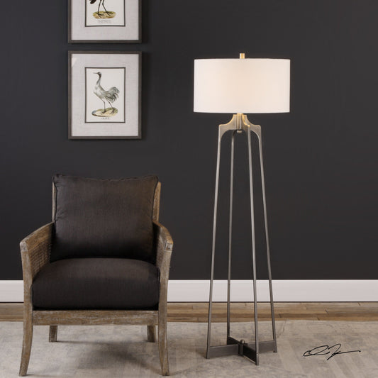 Adrian Modern Floor Lamp by Uttermost. Made from steel, fabric in a modern style.
