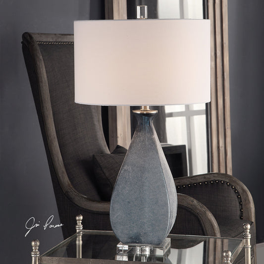 Atlantica Lamp by Uttermost in blue. Made from steel, crystal, glass in a modern style.