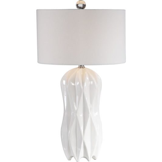 Malena Table Lamp by Uttermost in white. Made from ceramic, steel, fabric in a modern style.