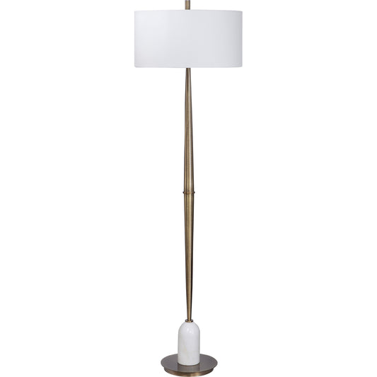 001 SR-389030 | Primary Silo | Minette Floor Lamp by Uttermost in antique brass. Made from steel, marble, fabric in a modern style.