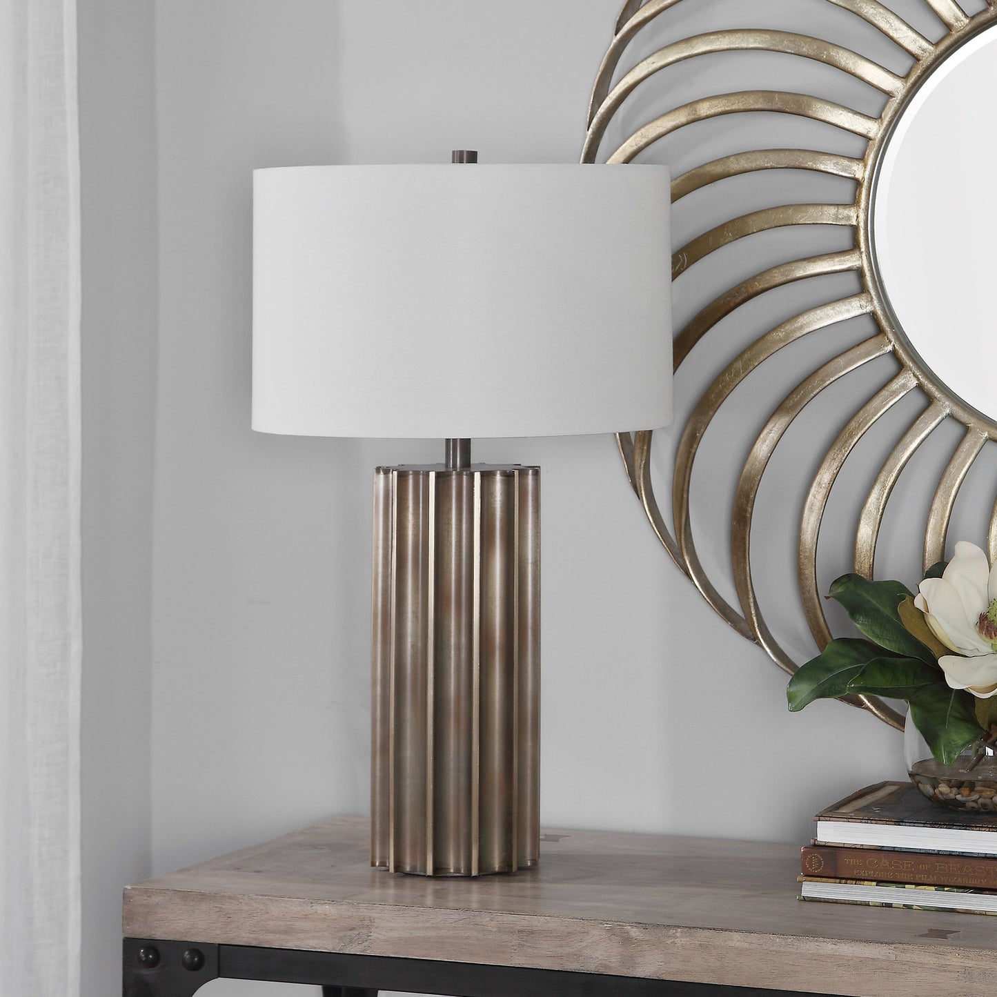 005 SR-389049 | Lifestyle | Khalio Table Lamp by Uttermost in gun metal. Made from steel, fabric in a modern style.