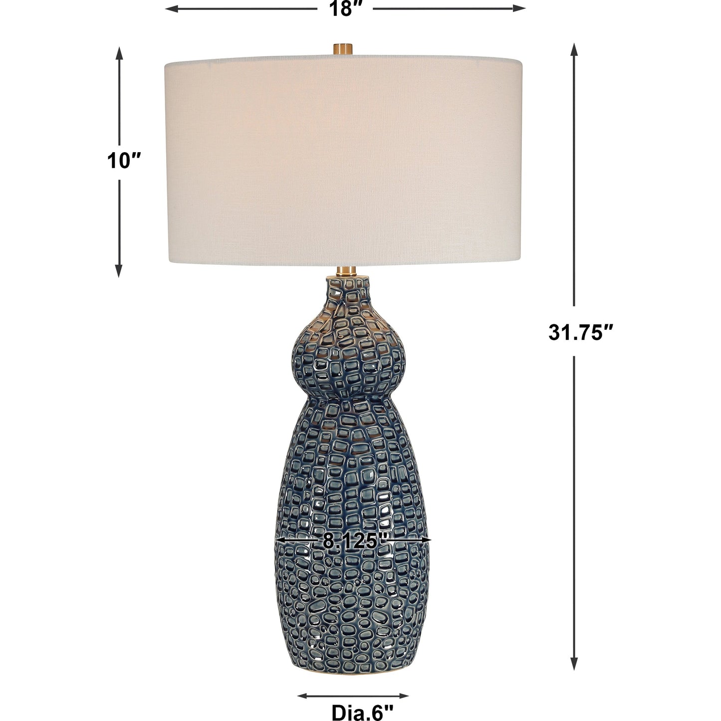 005 SR-861008 | Additional Silo | Holloway Table Lamp by Uttermost in blue. Made from ceramic, iron, fabric in a transitional style.