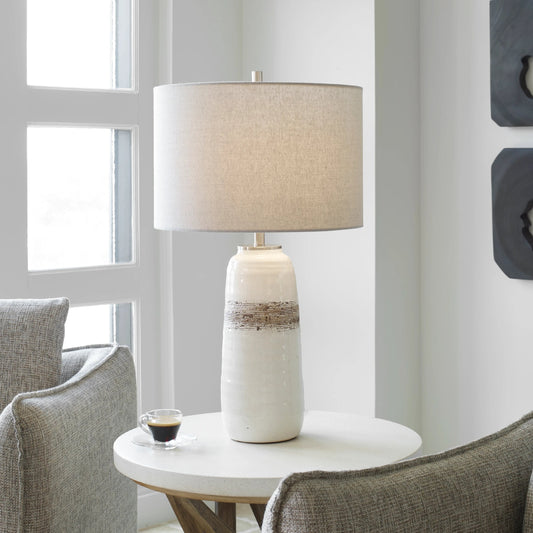 Comanche Crackle Table Lamp by Uttermost in white. Made from ceramic, steel in a eclectic & global style.