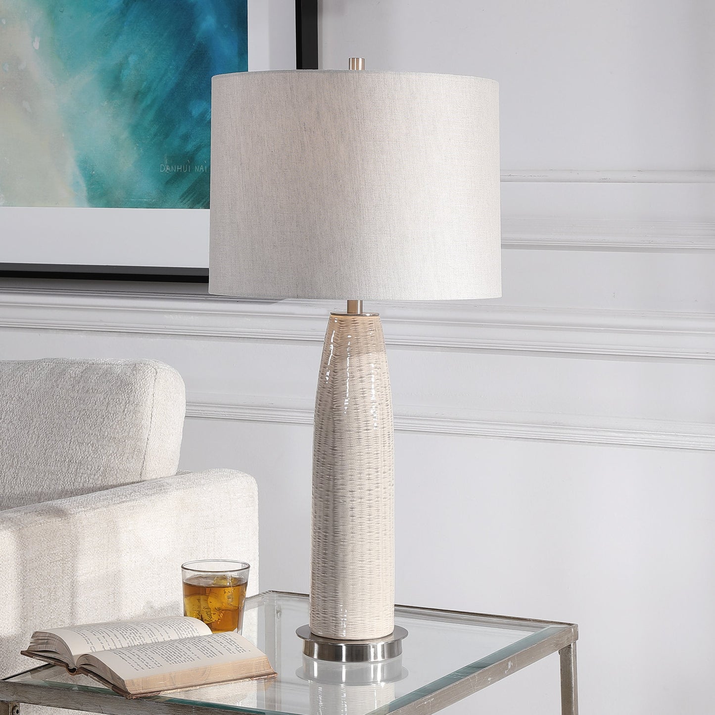 005 SR-861030 | Lifestyle | Delgado Table Lamp by Uttermost in gray. Made from ceramic, iron in a modern style.