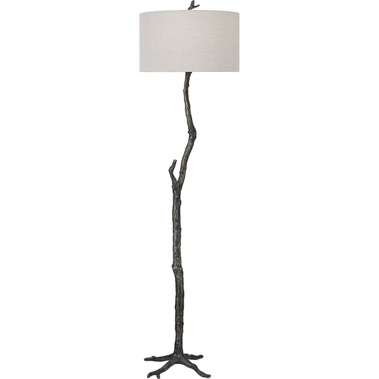 Spruce Floor Lamp by Uttermost in silver. Made from casting iron, fabric in a modern style.