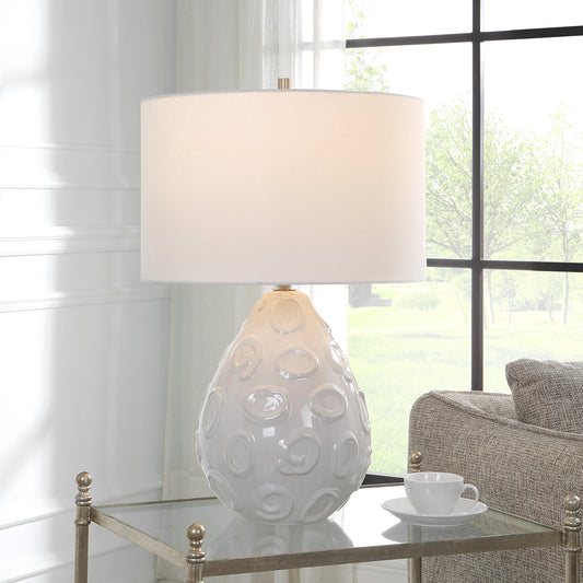 Loop Table Lamp by Uttermost in white. Made from steel, ceramic in a modern style.