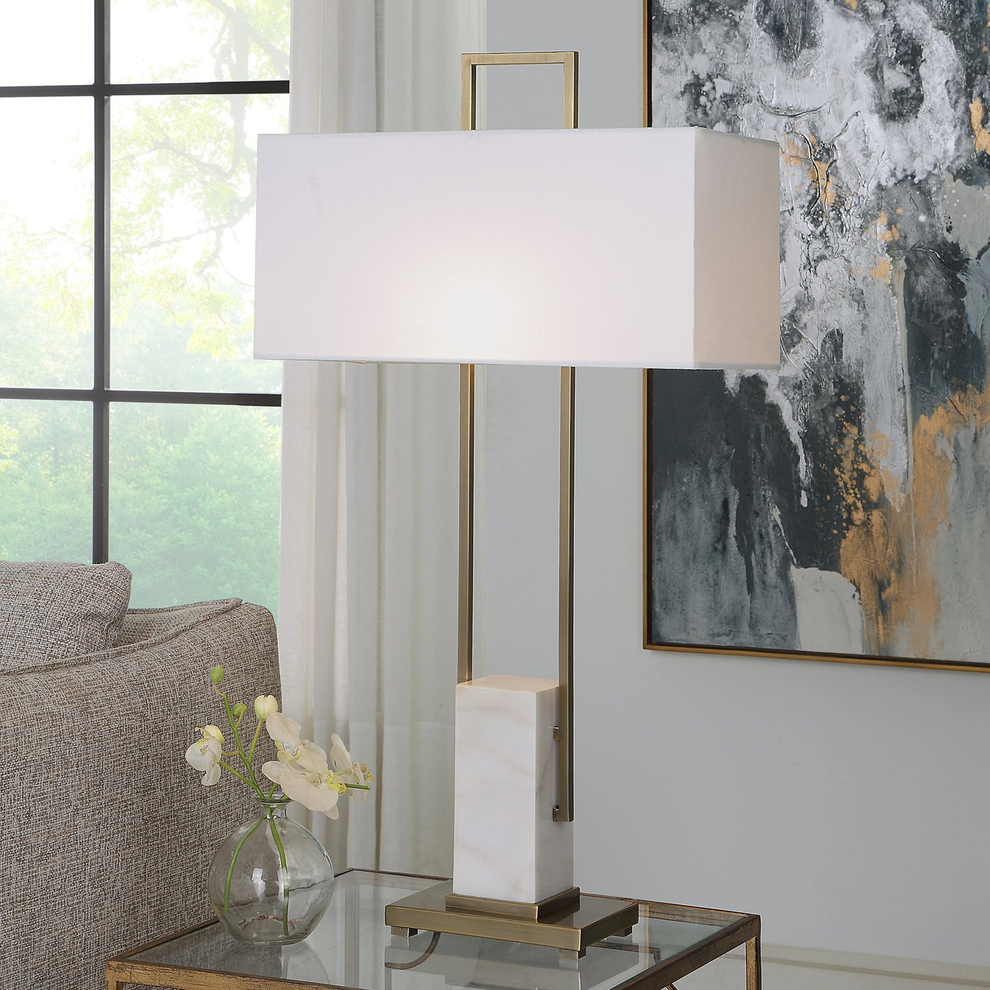 007 SI-1981413 | Lifestyle | Column Table Lamp by Uttermost in brass. Made from steel, marble in a modern style.