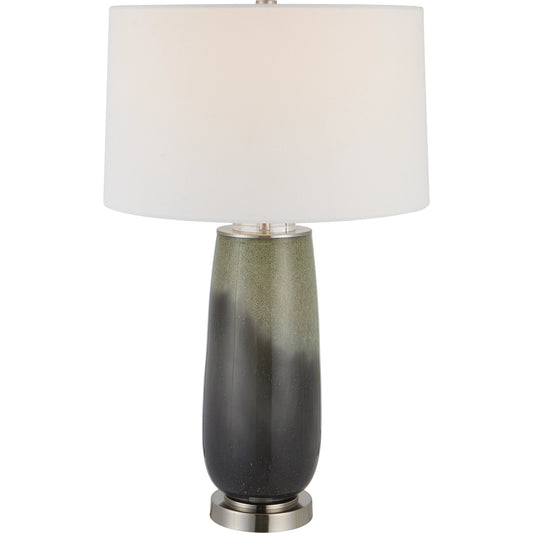 Campa Table Lamp by Uttermost in speckled green, gray-blue ombre. Made from crystal, glass, iron, fabric in a modern style.