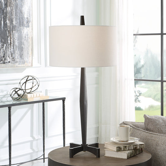 Counteract Table Lamp by Uttermost in black. Made from metal, fabric in a modern style.