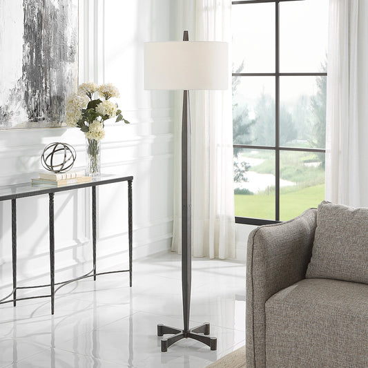 Counteract Floor Lamp by Uttermost in black. Made from metal, fabric in a modern style.