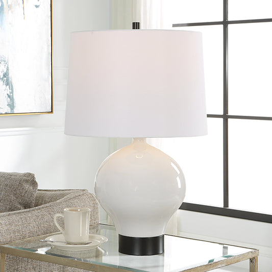 Collar Table Lamp by Uttermost in white, black. Made from iron, ceramic, fabric in a modern style.