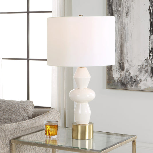 Architect Table Lamp by Uttermost in ivory, brass. Made from ceramic, iron, fabric in a modern style.