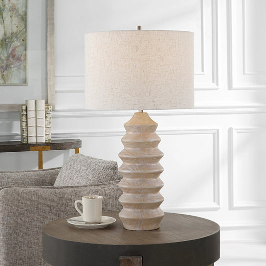 Uplift Table Lamp by Uttermost in bleached wood. Made from resin, iron, fabric in a modern style.