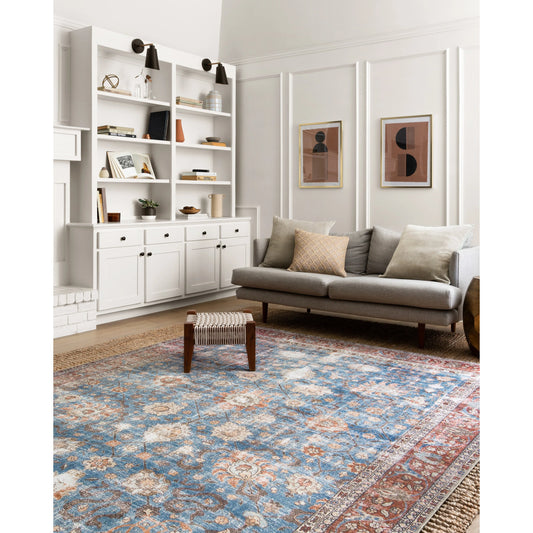 Loren LQ-01 Rug by Loloi in blue, brick. Made from 100% polyester in a traditional style.