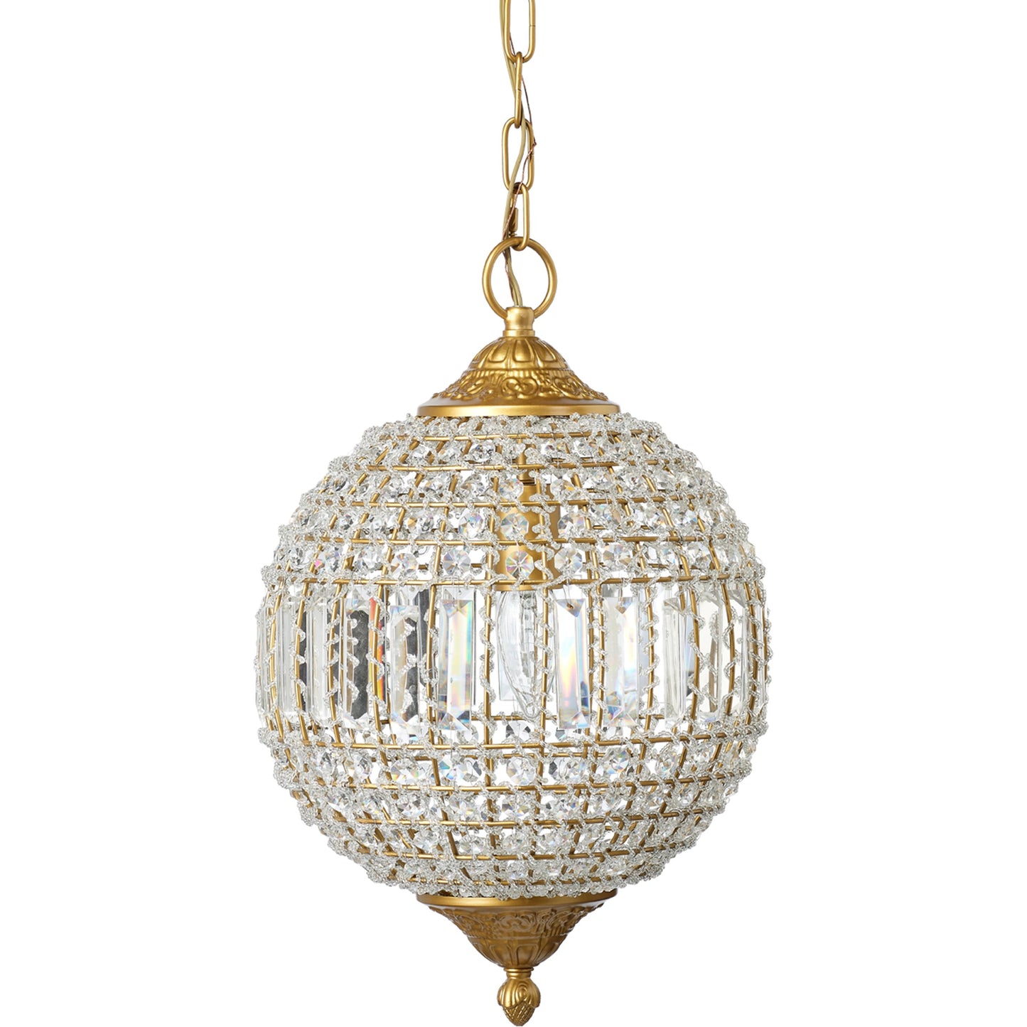 001 SI-1961220 | Primary Silo | Crystal Orb Pendant by Lifestyle by JY in antique gold. Made from iron & crystals in a traditional style.