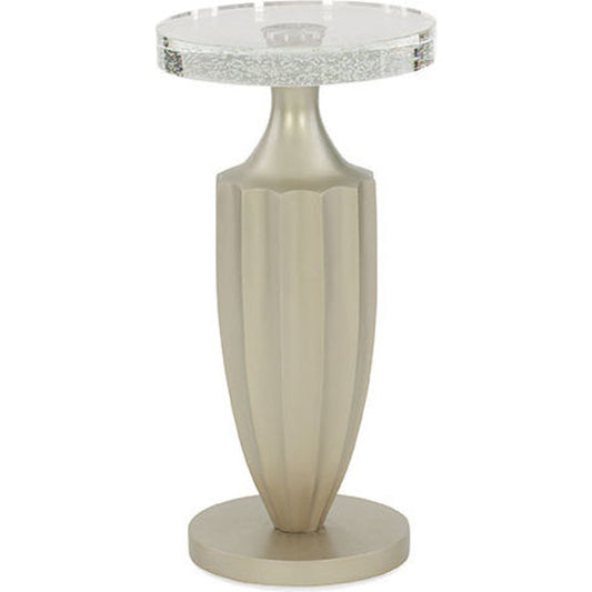 Just a Little Jazz Pedestal Table by Caracole in taupe and jazzy taupe. Made from asian hardwood, glass in a transitional style.