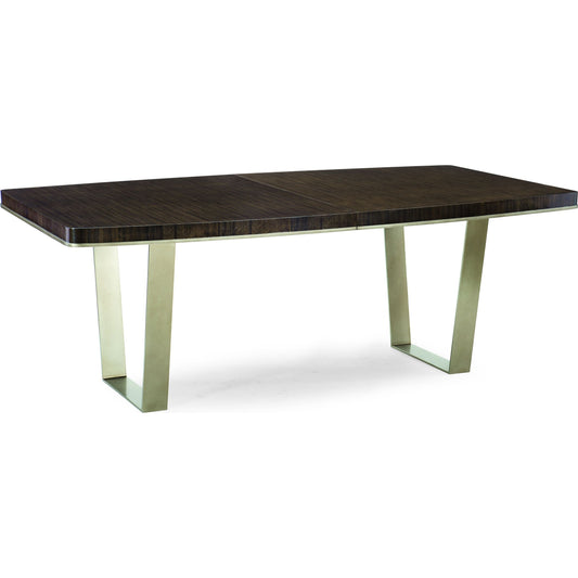 Streamline Dining Table by Caracole in bronze, smoked and aged bourbon, smoked bronze. Made from asian hardwood, fumed quartered figured eucalyptus, metal in a modern style.