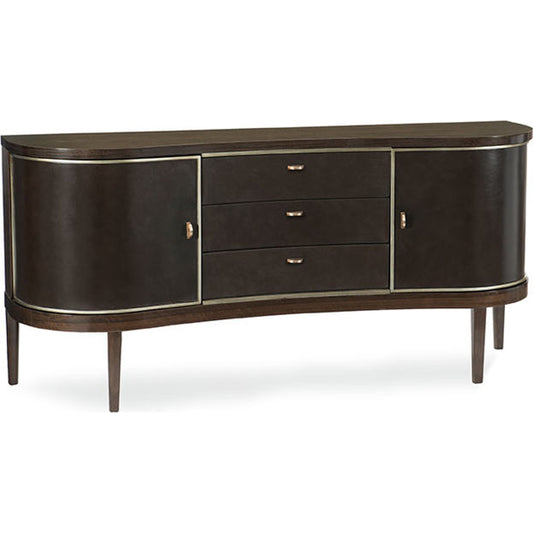 Moderne Sideboard by Caracole in bronze, smoked and aged bourbon, smoked bronze. Made from asian hardwood, fumed quartered figured eucalyptus in a transitional style.