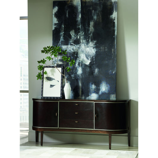 Moderne Sideboard by Caracole in bronze, smoked and aged bourbon, smoked bronze. Made from asian hardwood, fumed quartered figured eucalyptus in a transitional style.