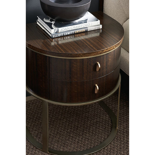 Moderne Nightstand by Caracole in bronze, smoked and smoked bronze. Made from asian hardwood, fumed quartered figured eucalyptus, metal in a transitional style.
