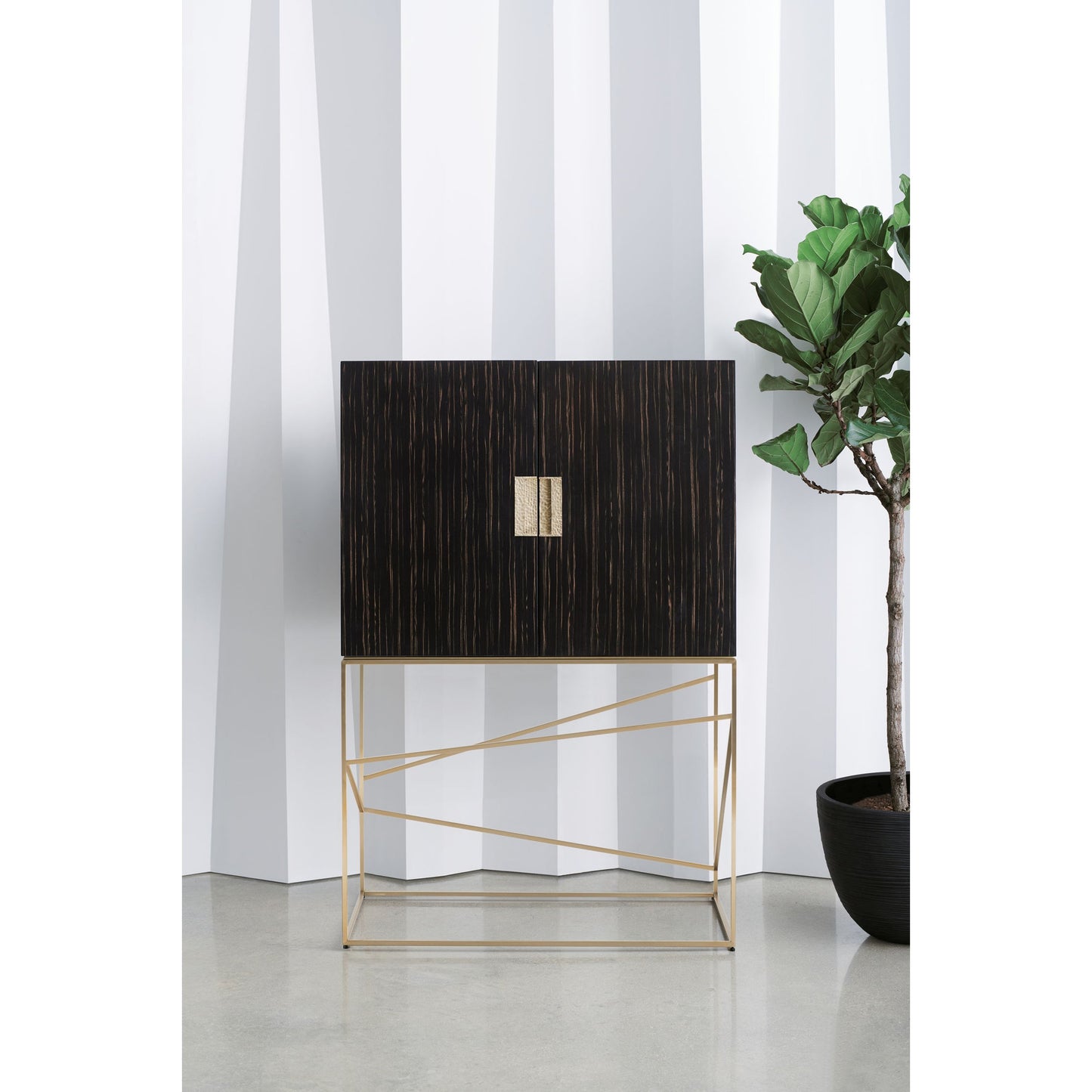 004 SR-770602 | Lifestyle | Edge Bar by Caracole in bronze, ebony, mirrored. Made from asian hardwood, engineered ebony in a transitional style.