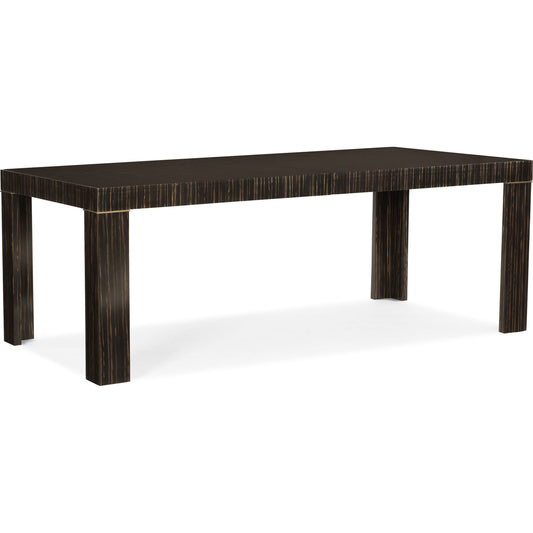 Edge Dining Table by Caracole in bronze, ebony and striated ebony, lucent bronze metallic paint. Made from asian hardwood, engineered ebony in a modern style.