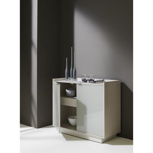 Expressions Door Chest by Caracole in gray, ash, taupe, gray and winter haze, ash taupe, delicate grey. Made from ash in a modern style.