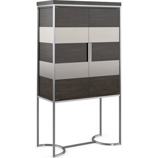 La Moda Bar Cabinet by Caracole in mirrored, white, marble and sepia, smoked stainless steel paint. Made from birch, metal in a modern style.