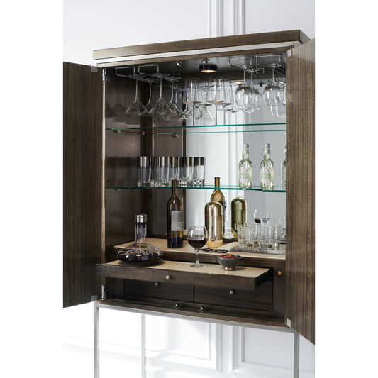 La Moda Bar Cabinet by Caracole in mirrored, white, marble and sepia, smoked stainless steel paint. Made from birch, metal in a modern style.