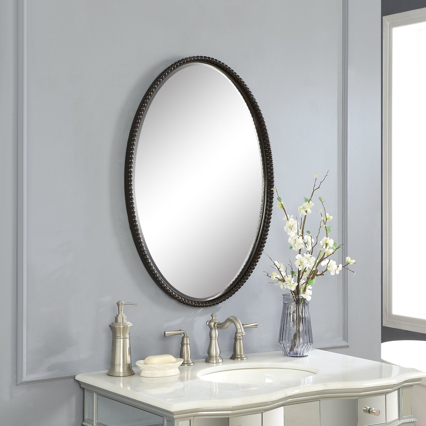 006 S-251558 | Additional Silo | Sherise Oval Mirror by Uttermost. Made from metal, glass in a modern style.