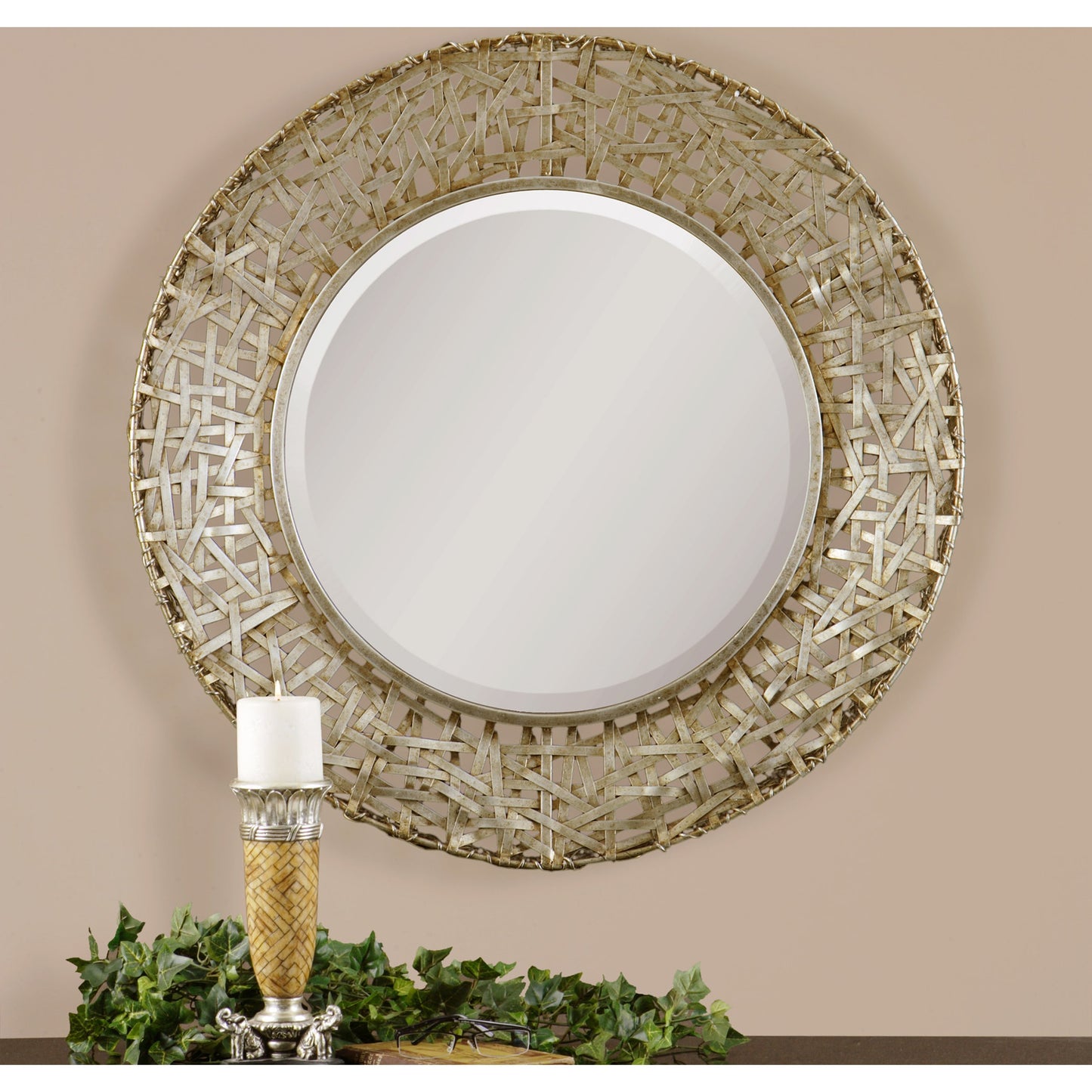 005 S-251987 | Lifestyle | Alita Woven Metal Mirror by Uttermost in light. Made from glass, iron, mdf in a modern style.