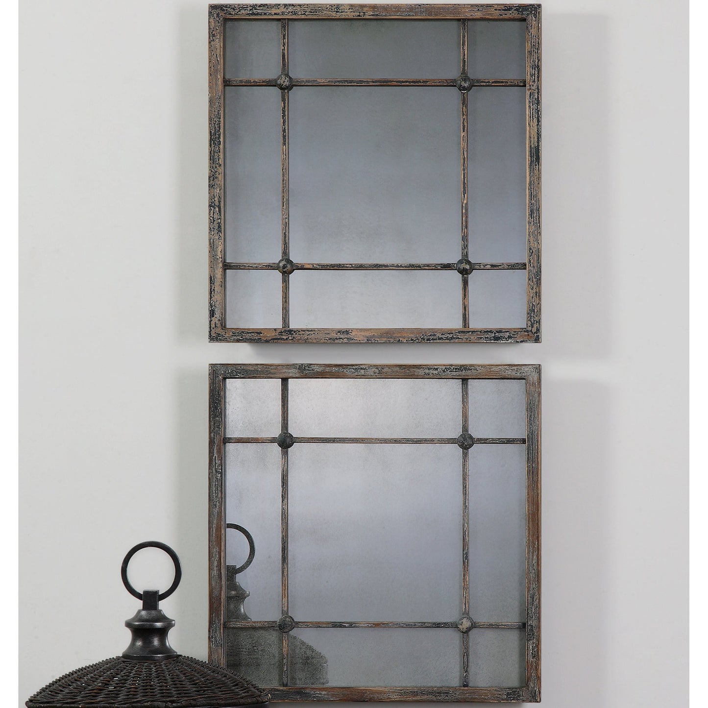 003 S-252097 | Lifestyle | Saragano Square Mirrors (Set of 2) by Uttermost. Made from fir in a cottage & farmhouse style.